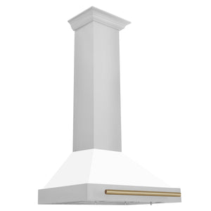 ZLINE 30" Autograph Edition Stainless Steel Range Hood with White Matte Shell and Gold Accents (KB4STZ-WM30-G)