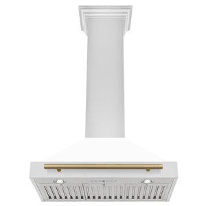 ZLINE 30" Autograph Edition Stainless Steel Range Hood with White Matte Shell and Gold Accents (KB4STZ-WM30-G)