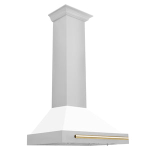 ZLINE 30" Autograph Edition Stainless Steel Range Hood with White Matte Shell and Gold Accents (KB4STZ-WM30-G)