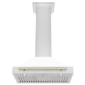 ZLINE 30" Autograph Edition Stainless Steel Range Hood with White Matte Shell and Gold Accents (KB4STZ-WM30-G)