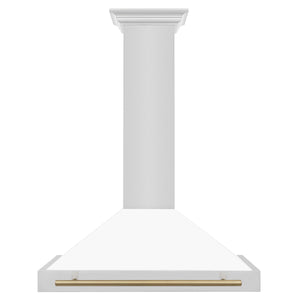 ZLINE 36" Autograph Edition Stainless Steel Range Hood with White Matte Shell and Gold Accents (KB4STZ-WM36-G)