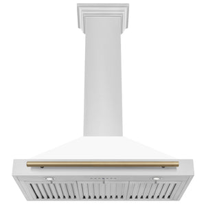 ZLINE 36" Autograph Edition Stainless Steel Range Hood with White Matte Shell and Gold Accents (KB4STZ-WM36-G)