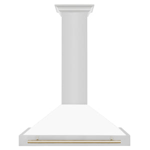 ZLINE 36" Autograph Edition Stainless Steel Range Hood with White Matte Shell and Gold Accents (KB4STZ-WM36-G)