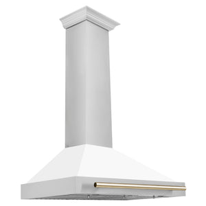 ZLINE 36" Autograph Edition Stainless Steel Range Hood with White Matte Shell and Gold Accents (KB4STZ-WM36-G)