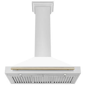 ZLINE 36" Autograph Edition Stainless Steel Range Hood with White Matte Shell and Gold Accents (KB4STZ-WM36-G)