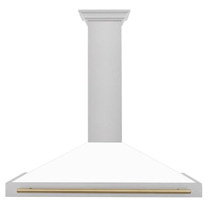 ZLINE 48" Autograph Edition Fingerprint Resistant Stainless Steel Range Hood with White Matte Shell and Champagne Bronze Handle (KB4SNZ-WM48-CB)