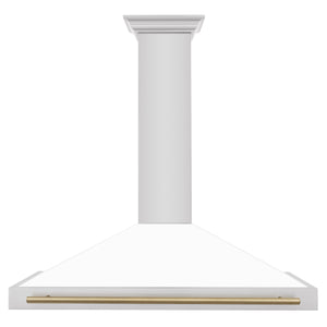 ZLINE 48" Autograph Edition Stainless Steel Range Hood with White Matte Shell and Gold Accents (KB4STZ-WM48-G)