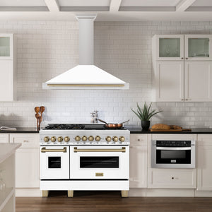 ZLINE 48" Autograph Edition Stainless Steel Range Hood with White Matte Shell and Gold Accents (KB4STZ-WM48-G)