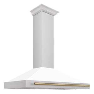 ZLINE 48" Autograph Edition Stainless Steel Range Hood with White Matte Shell and Champagne Bronze Accents (KB4STZ-WM48-CB)