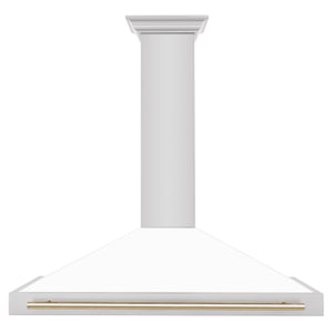 ZLINE 48" Autograph Edition Stainless Steel Range Hood with White Matte Shell and Gold Accents (KB4STZ-WM48-G)