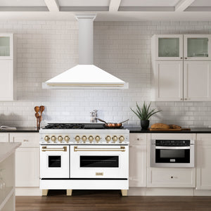 ZLINE 48" Autograph Edition Stainless Steel Range Hood with White Matte Shell and Gold Accents (KB4STZ-WM48-G)