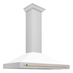 ZLINE 48" Autograph Edition Stainless Steel Range Hood with White Matte Shell and Champagne Bronze Accents (KB4STZ-WM48-CB)