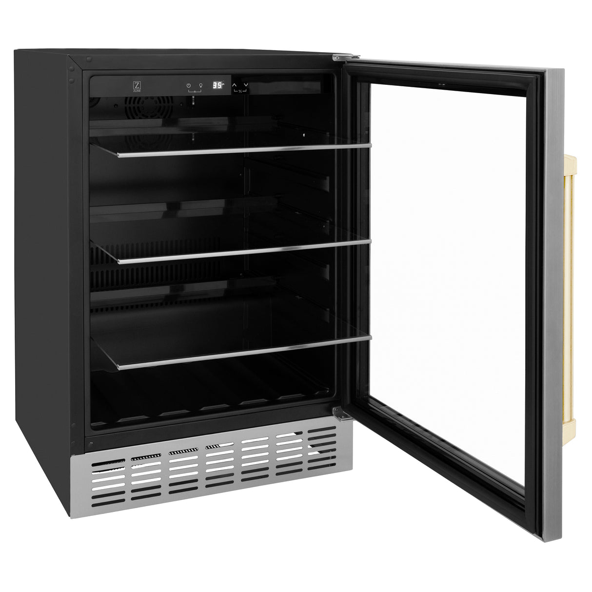 ZLINE 24" Monument Autograph Edition 154 Can Beverage Fridge in Stainless Steel with Gold Accents (RBVZ-US-24-G)