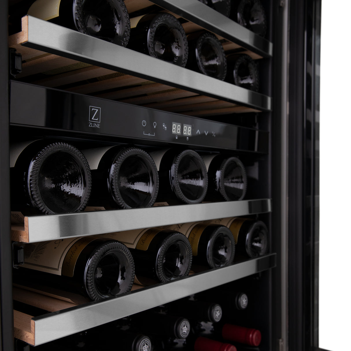 ZLINE 24" Monument Autograph Edition Dual Zone 44-Bottle Wine Cooler in Stainless Steel with Champagne Bronze Accents (RWVZ-UD-24-CB)