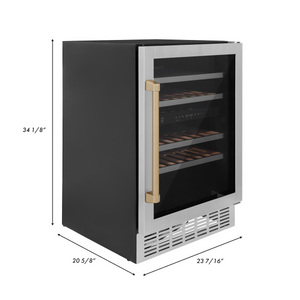 ZLINE 24" Monument Autograph Edition Dual Zone 44-Bottle Wine Cooler in Stainless Steel with Champagne Bronze Accents (RWVZ-UD-24-CB)