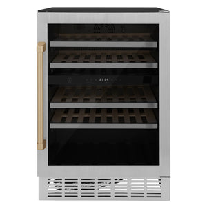 ZLINE 24" Monument Autograph Edition Dual Zone 44-Bottle Wine Cooler in Stainless Steel with Champagne Bronze Accents (RWVZ-UD-24-CB)