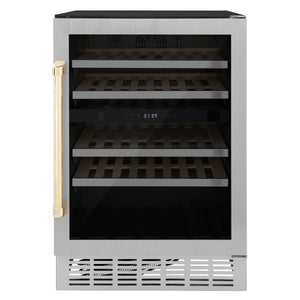 ZLINE 24" Monument Autograph Edition Dual Zone 44-Bottle Wine Cooler in Stainless Steel with Gold Accents (RWVZ-UD-24-G)