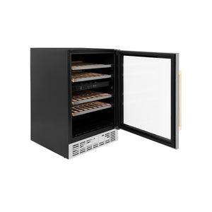 ZLINE 24" Monument Autograph Edition Dual Zone 44-Bottle Wine Cooler in Stainless Steel with Gold Accents (RWVZ-UD-24-G)