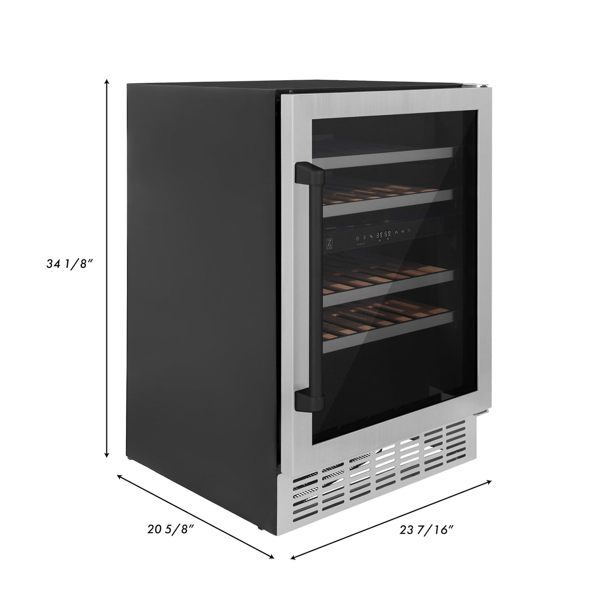 ZLINE 24" Monument Autograph Edition Dual Zone 44-Bottle Wine Cooler in Stainless Steel with Matte Black Accents (RWVZ-UD-24-MB)