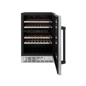 ZLINE 24" Monument Autograph Edition Dual Zone 44-Bottle Wine Cooler in Stainless Steel with Matte Black Accents (RWVZ-UD-24-MB)