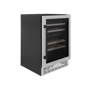 ZLINE 24" Monument Autograph Edition Dual Zone 44-Bottle Wine Cooler in Stainless Steel with Matte Black Accents (RWVZ-UD-24-MB)