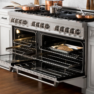 ZLINE 60" 7.4 cu ft Dual Fuel Range with Gas Stove and Electric Oven in Fingerprint Resistant Stainless Steell with Brass Burners (RAS-SN-BR-60)