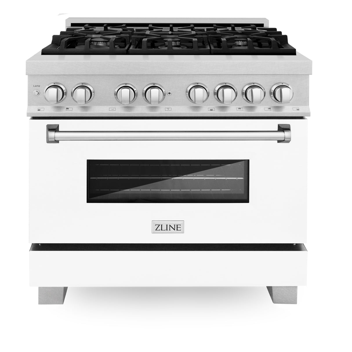 ZLINE 36" 4.6 cu ft Dual Fuel Range with Gas Stove and Electric Oven in Fingerprint Resistant Stainless Steel and White Matte Door (RAS-WM-36)