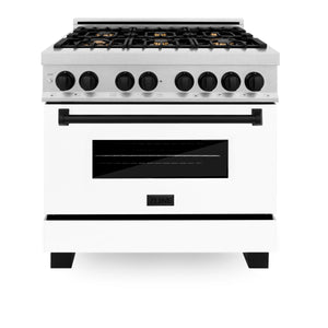 ZLINE Autograph Edition 36" 4.6 cu ft Dual Fuel Range with Gas Stove and Electric Oven in Fingerprint Resistant Stainless Steel with White Matte Door and Matte Black Accents (RASZ-WM-36-MB)