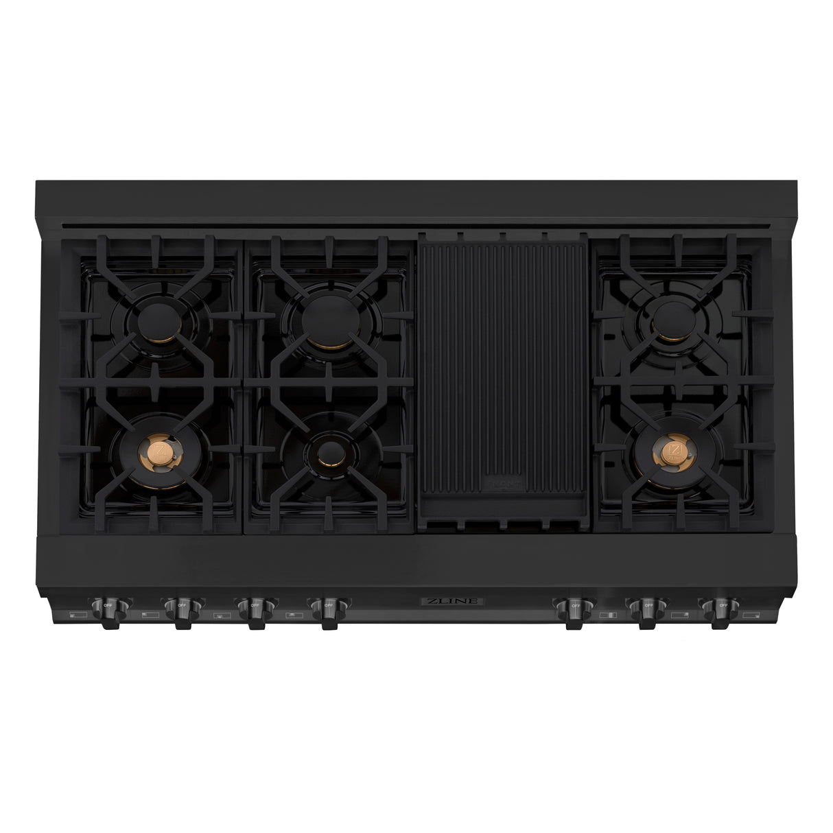 ZLINE 48" Porcelain Gas Stovetop in Black Stainless Steel with 7 Gas Brass Burners and Griddle (RTB-BR-48)