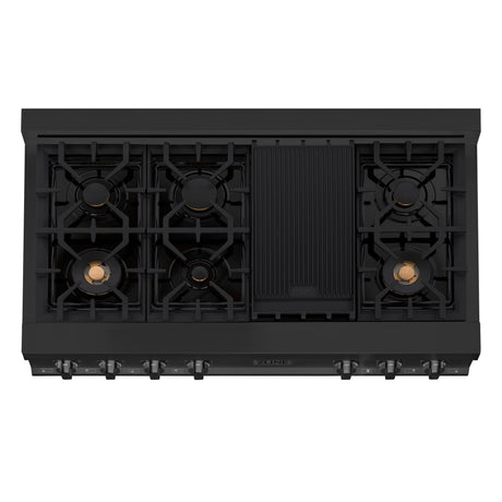 ZLINE 48" Porcelain Gas Stovetop in Black Stainless Steel with 7 Gas Brass Burners and Griddle (RTB-BR-48)