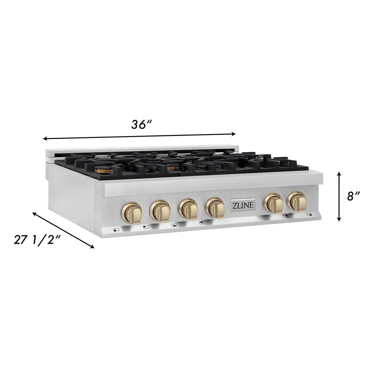 ZLINE Autograph Edition 36" Porcelain Rangetop with 6 Gas Burners in Stainless Steel and Gold Accents (RTZ-36-G)