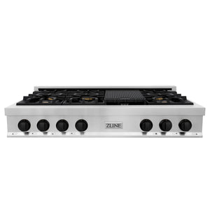 ZLINE Autograph Edition 48" Porcelain Rangetop with 7 Gas Burners in Stainless Steel and Matte Black Accents (RTZ-48-MB)