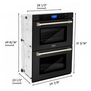 ZLINE 30" Autograph Edition Double Wall Oven with Self Clean and True Convection in Black Stainless Steel and Gold (AWDZ-30-BS-G)