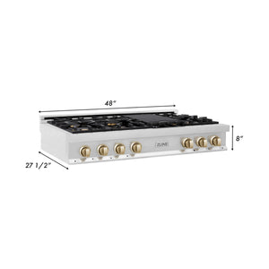 ZLINE Autograph Edition 48" Porcelain Rangetop with 7 Gas Burners in Stainless Steel and Gold Accents (RTZ-48-G)