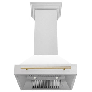 ZLINE 30" Autograph Edition Fingerprint Resistant Stainless Steel Range Hood with White Matte Shell and Gold Handle (8654SNZ-WM30-G)