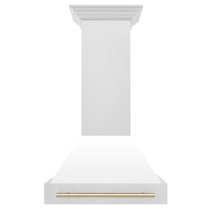 ZLINE 30" Autograph Edition Fingerprint Resistant Stainless Steel Range Hood with White Matte Shell and Gold Handle (8654SNZ-WM30-G)