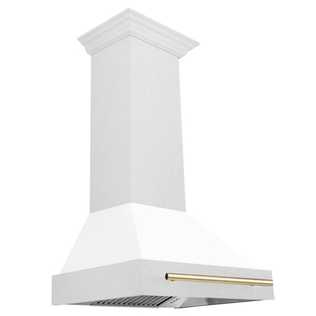 ZLINE 30" Autograph Edition Fingerprint Resistant Stainless Steel Range Hood with White Matte Shell and Champagne Bronze Handle (8654SNZ-WM30-CB)