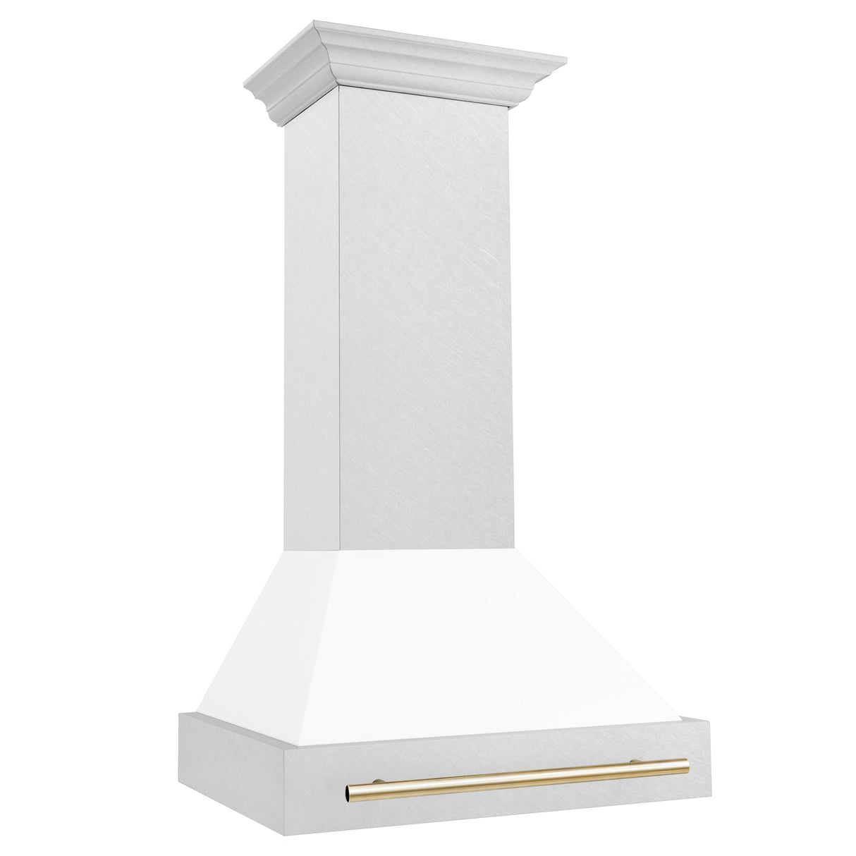 ZLINE 30" Autograph Edition Fingerprint Resistant Stainless Steel Range Hood with White Matte Shell and Gold Handle (8654SNZ-WM30-G)