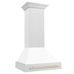 ZLINE 30" Autograph Edition Fingerprint Resistant Stainless Steel Range Hood with White Matte Shell and Gold Handle (8654SNZ-WM30-G)