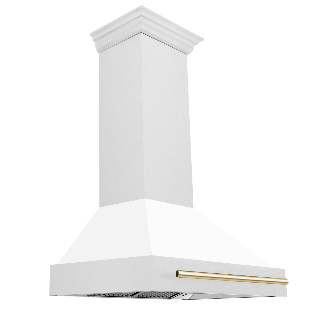 ZLINE 36" Autograph Edition Fingerprint Resistant Stainless Steel Range Hood with White Matte Shell and Champagne Bronze Handle (8654SNZ-WM36-CB)