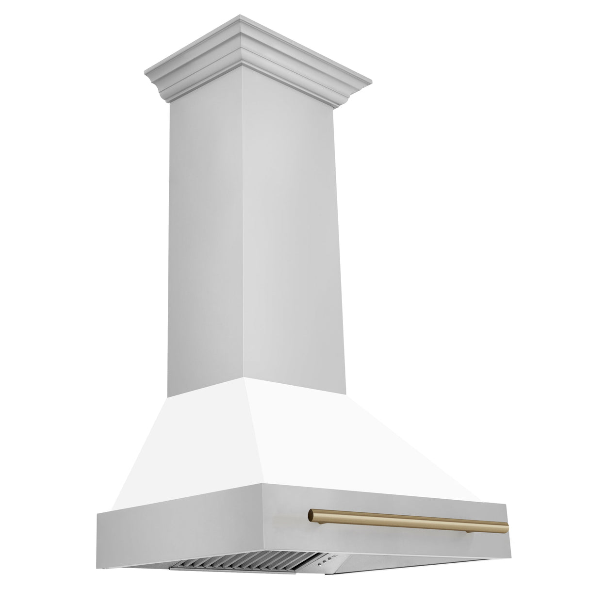 ZLINE 30" Autograph Edition Stainless Steel Range Hood with White Matte Shell and Champagne Bronze Handle (8654STZ-WM30-CB)