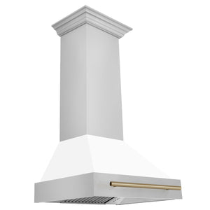 ZLINE 30" Autograph Edition Stainless Steel Range Hood with White Matte Shell and Gold Handle (8654STZ-WM30-G)