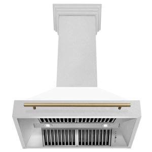 ZLINE 36" Autograph Edition Fingerprint Resistant Stainless Steel Range Hood with White Matte Shell and Champagne Bronze Handle (8654SNZ-WM36-CB)