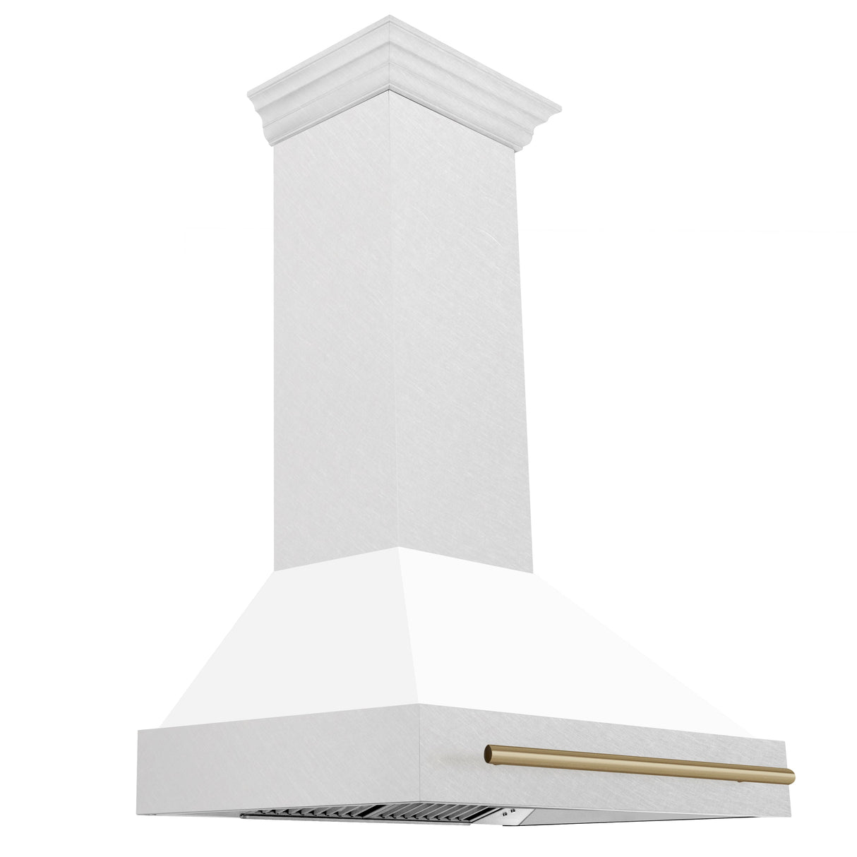 ZLINE 36" Autograph Edition Fingerprint Resistant Stainless Steel Range Hood with White Matte Shell and Champagne Bronze Handle (8654SNZ-WM36-CB)