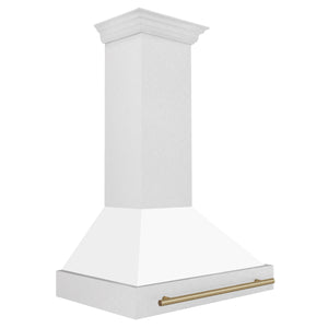 ZLINE 36" Autograph Edition Fingerprint Resistant Stainless Steel Range Hood with White Matte Shell and Champagne Bronze Handle (8654SNZ-WM36-CB)