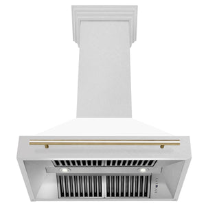 ZLINE 36" Autograph Edition Fingerprint Resistant Stainless Steel Range Hood with White Matte Shell and Champagne Bronze Handle (8654SNZ-WM36-CB)