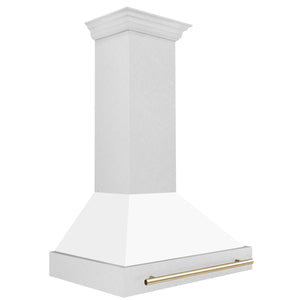 ZLINE 36" Autograph Edition Fingerprint Resistant Stainless Steel Range Hood with White Matte Shell and Champagne Bronze Handle (8654SNZ-WM36-CB)