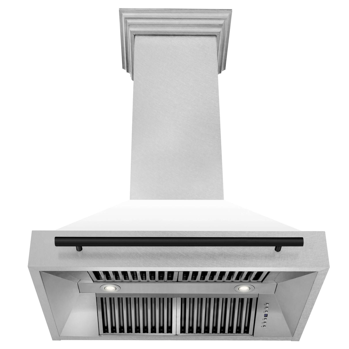 ZLINE 36" Autograph Edition Fingerprint Resistant Stainless Steel Range Hood with White Matte Shell and Champagne Bronze Handle (8654SNZ-WM36-CB)