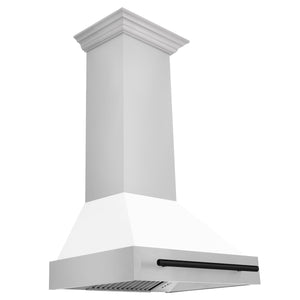 ZLINE 30" Autograph Edition Stainless Steel Range Hood with White Matte Shell and Champagne Bronze Handle (8654STZ-WM30-CB)