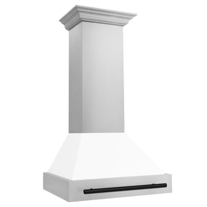 ZLINE 30" Autograph Edition Stainless Steel Range Hood with White Matte Shell and Matte Black Handle (8654STZ-WM30-MB)